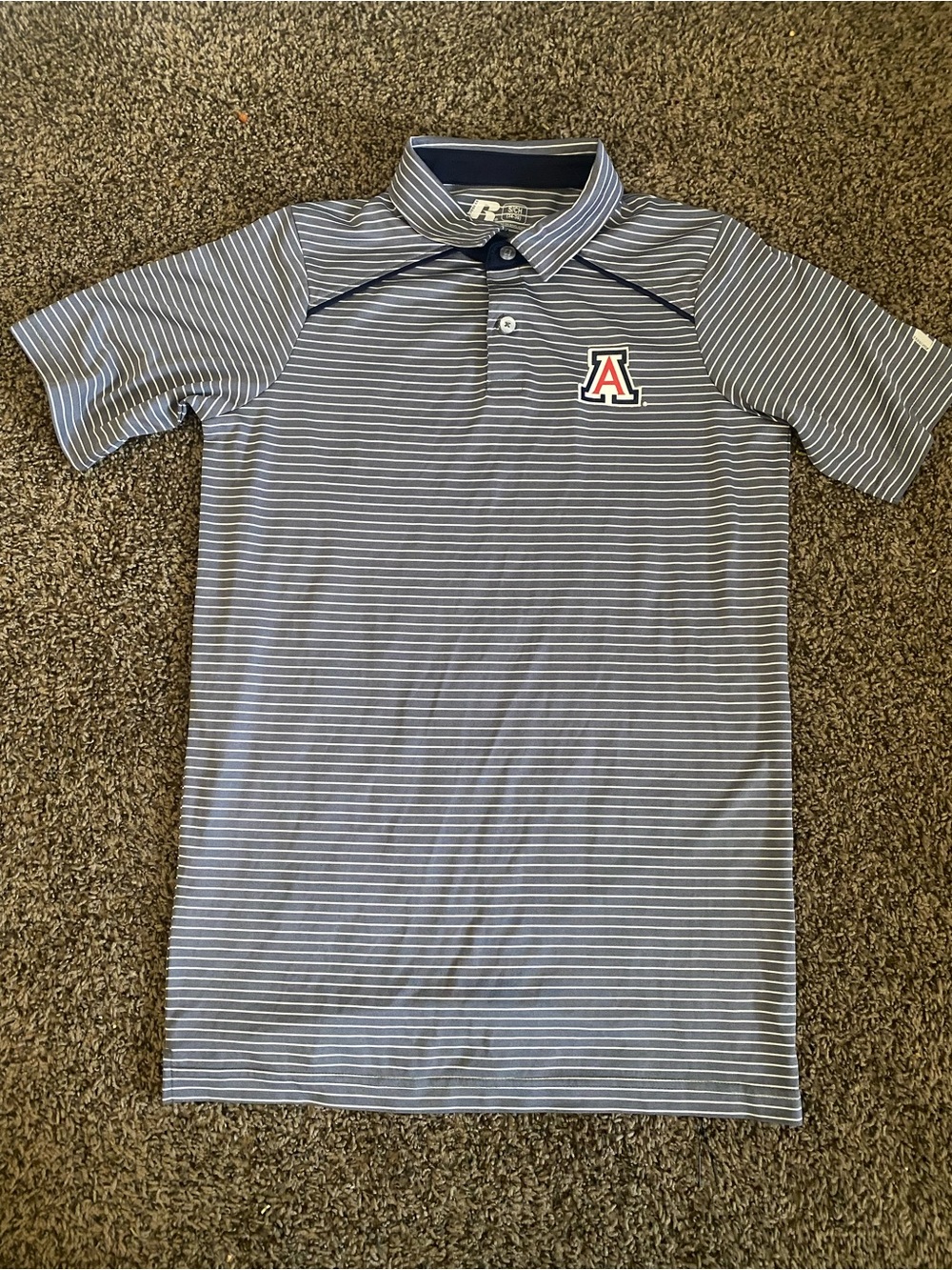 Russell Athletic Navy and White Striped Polo Shirt